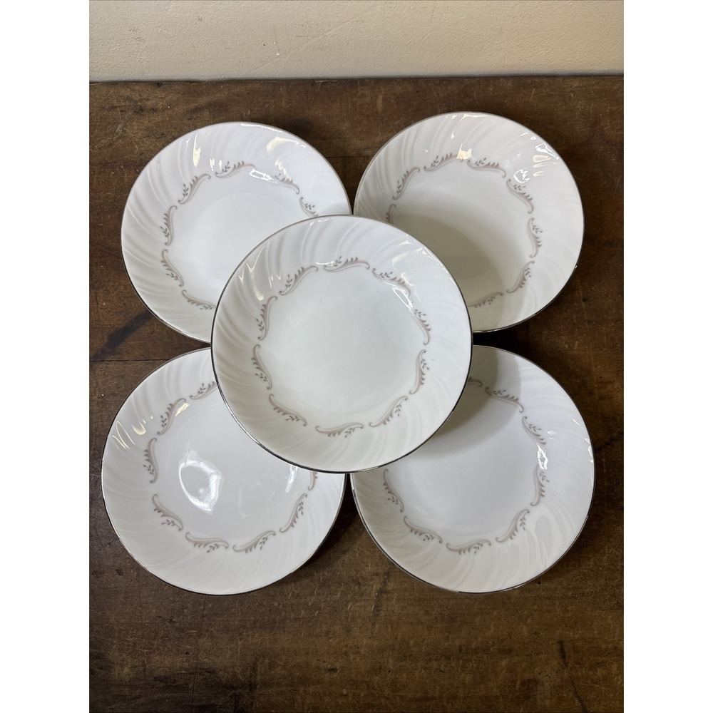 Vtg Stylehouse Largo Set Of 5 Berry Bowls White Swirl Gray Scroll Japan EUC